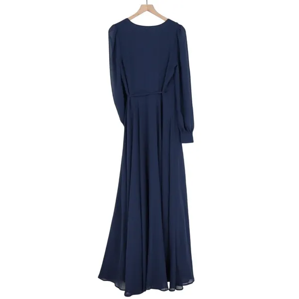Lulus My Whole Heart‎ Wrap Dress Womens Medium Midnight Blue Long Sheer Sleeves - Image 7