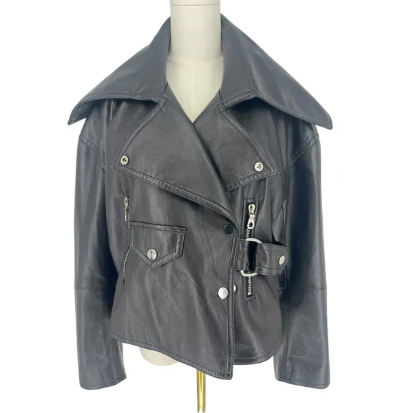 Nanushka Ado Regenerated Leather Biker Jacket‎ Black Espresso XS - Image 5