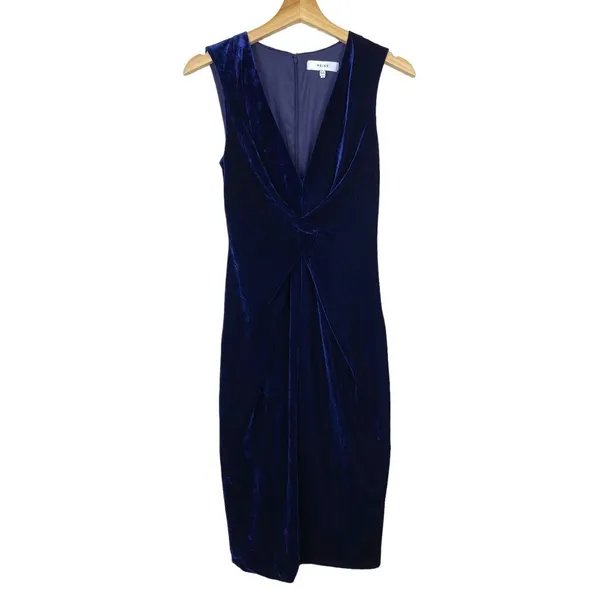 Reiss Mosaic Velvet Twist Front Dress Midnight Blue Sleeveless Sz US 2/UK 6‎ XS - Image 4
