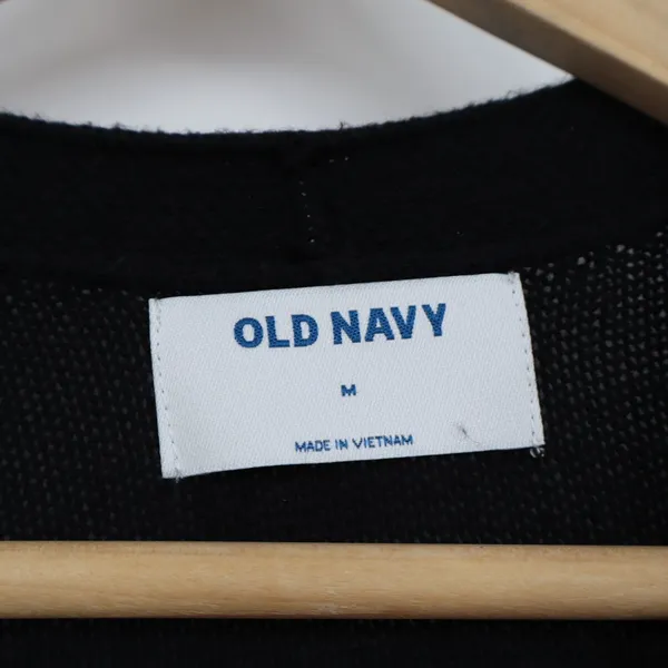 Old Navy Cardigan Sweater Womens Medium Black Knitted Stretch Open Front Pockets - Image 3