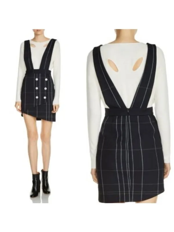 NWT Maje Jola Checked Pinafore Plaid Dress 36 Marine S Overalls Tartan Button - Image 14