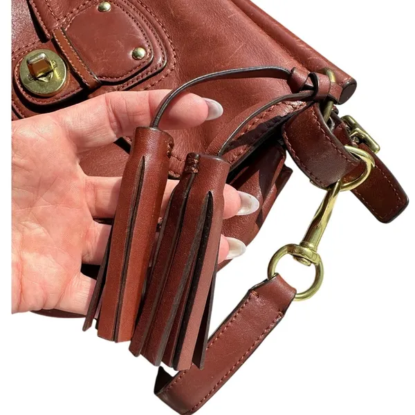 Coach Legacy New Willis 22382 Cognac Leather Crossbody Satchel Turnlock Tassel - Image 5