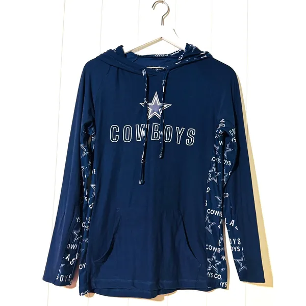 Dallas Cowboys NFL Hooded Sleep Shirt Women's Small Blue Long Sleeve Pajama Top - Image 2