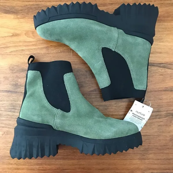 NURTURE Green Suede Chelsea Boot Lug Sole Platform‎ Water Resistant Size 5.5 New - Image 9
