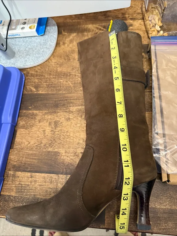 CROSS STAGE Chocolate Brown Suede Knee Boots Classic Heeled Adjustable Calf 7 - Image 13