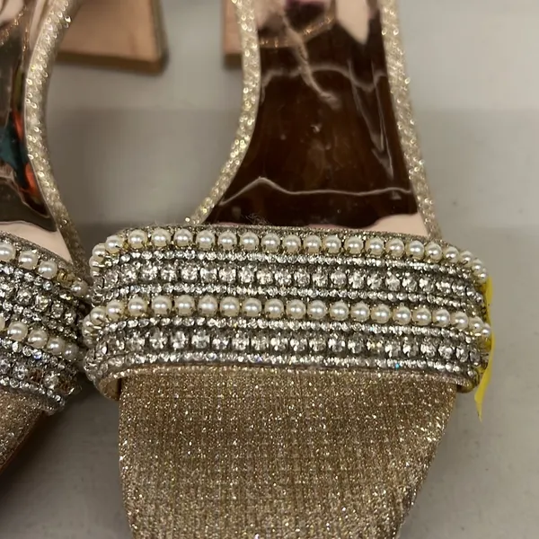Badgley Mischka Sz 8 open toe heels wedding bridal prom gold silver rhinestone - Image 3