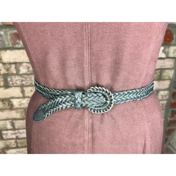 split leather belt black 1980s - Image 6