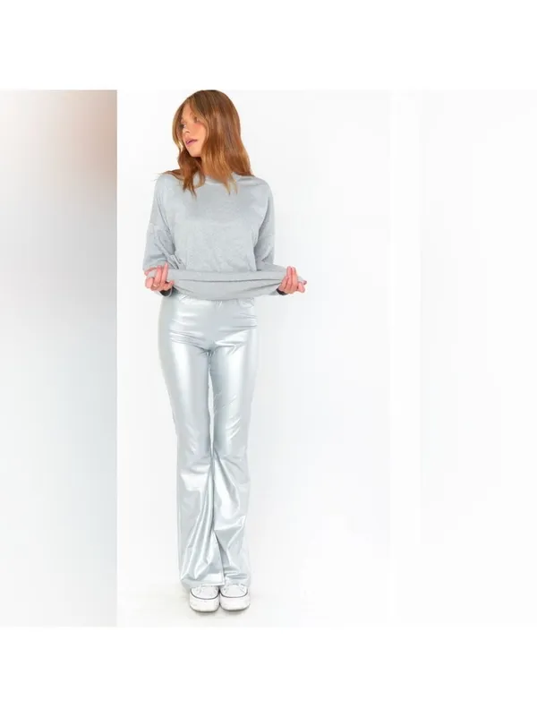 Show Me Your Mumu Silver Nashville Pull On Flares Faux Leather Size Medium - Image 2
