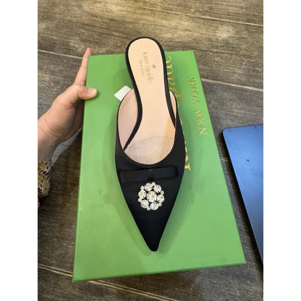 Kate Spade Darlene Black Satin Kitten Heel Mule Pointed‎ Toe Size 6.5 - Image 7
