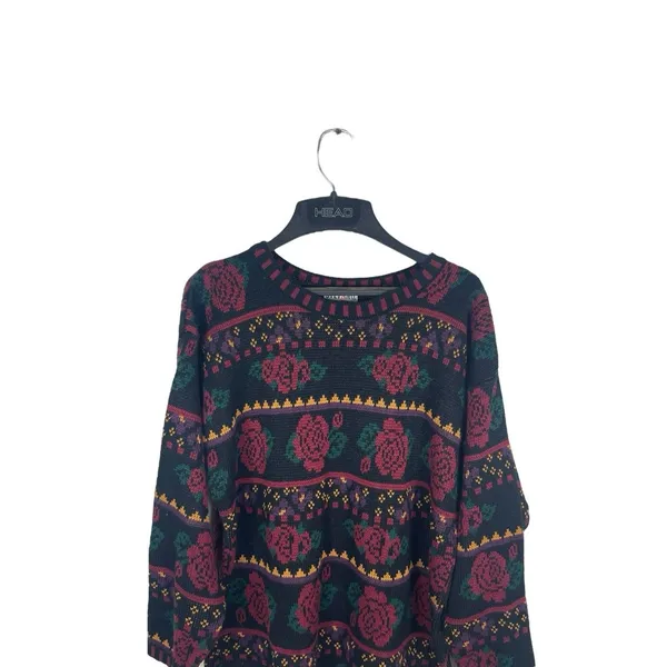 VTG 80s 90s Stefano International Black Rose Floral Knit Sweater Pullover M - Image 3