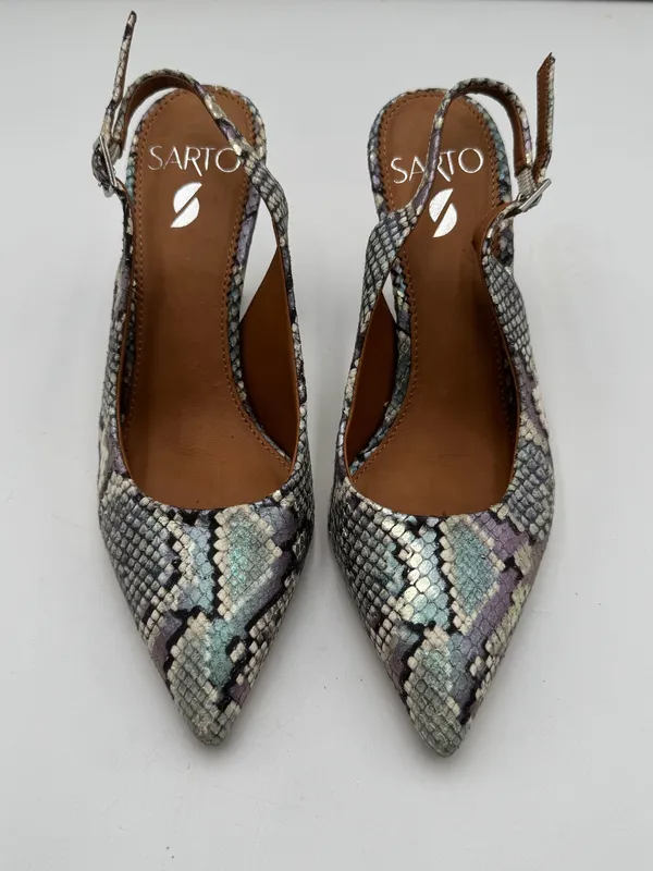 Sarto Sophie Snake Print Slingback Heels Womens US 6 Pointed Toe Leather - Image 2