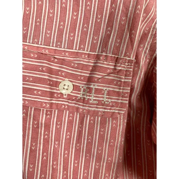 Lauren Ralph Lauren‎ Medium Shirt Button Up Pink Striped Long Sleeve Long Logo - Image 9