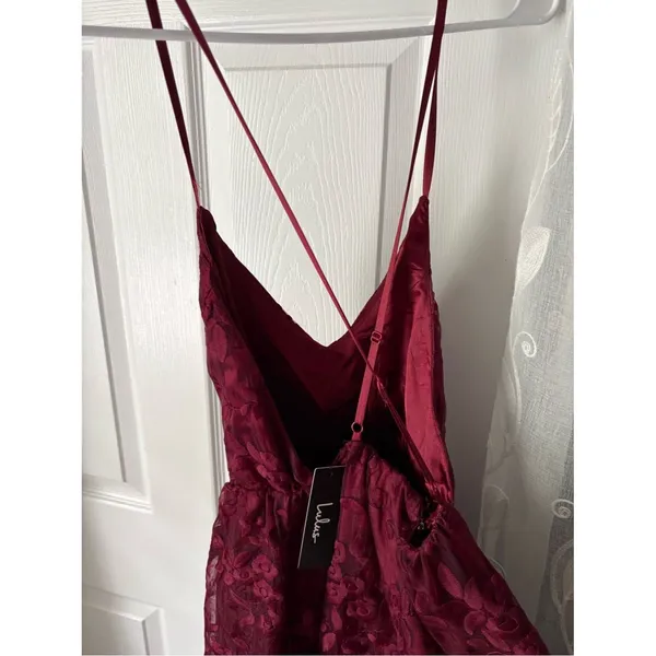 New Lulus Always With You Burgundy Floral Embroidered Organza Maxi Dress sz S - Image 12