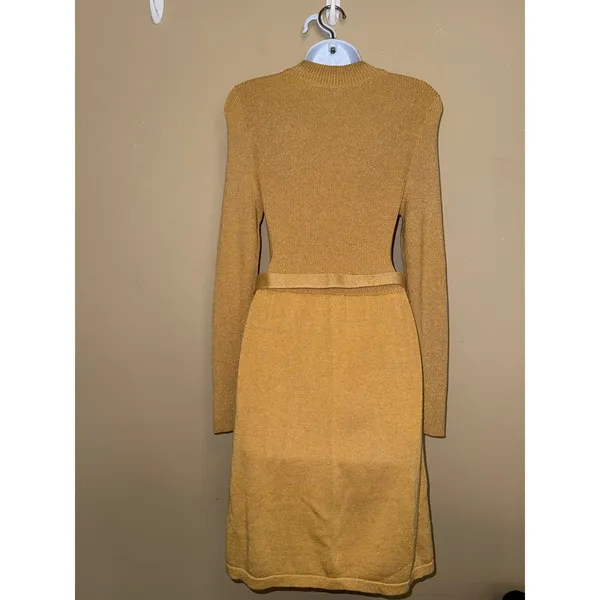 Free People French Girl Gold Metallic Belt mini dress M Glam Holiday Retro Chic - Image 7