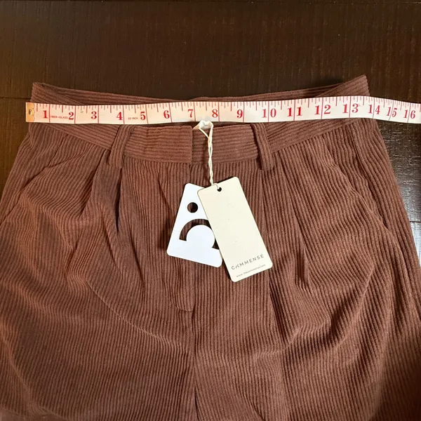Commense Womens Brown Corduroy Wide Leg Pleated Trousers High‎ Waist Size M NEW - Image 3