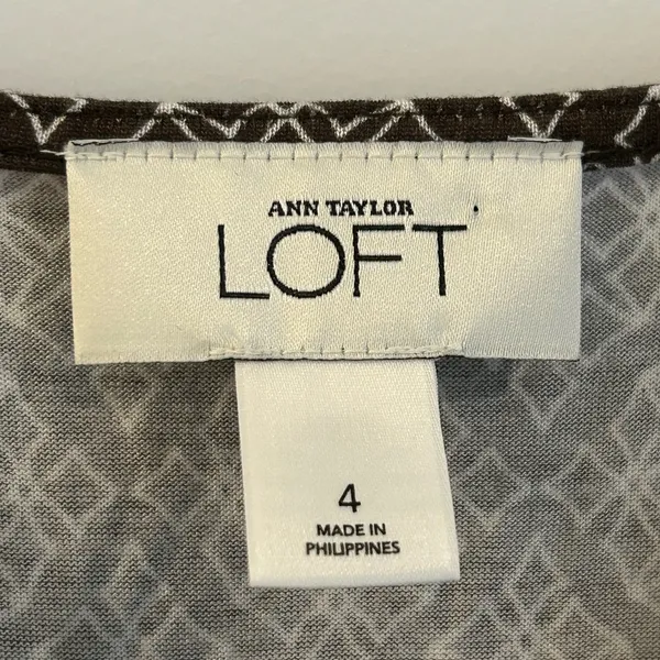 Loft Sun Dress Brown White Geometric Print Size 4 - Image 3