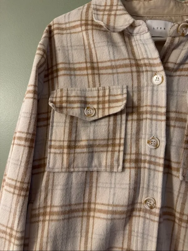 Lush Cream & Tan Plaid Shacket - Image 2