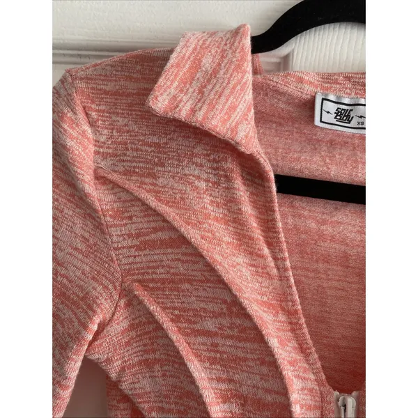 Solely Fit Zip Up Corset Crop Top Womens Size XS Orange Space Dye Knit Y2K Rave - Image 3