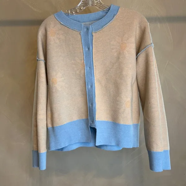 Womens Floral sky Blue Long Sleeve Ribbed Neckline Casual Sweater/Cardigan|Sz:S - Image 13