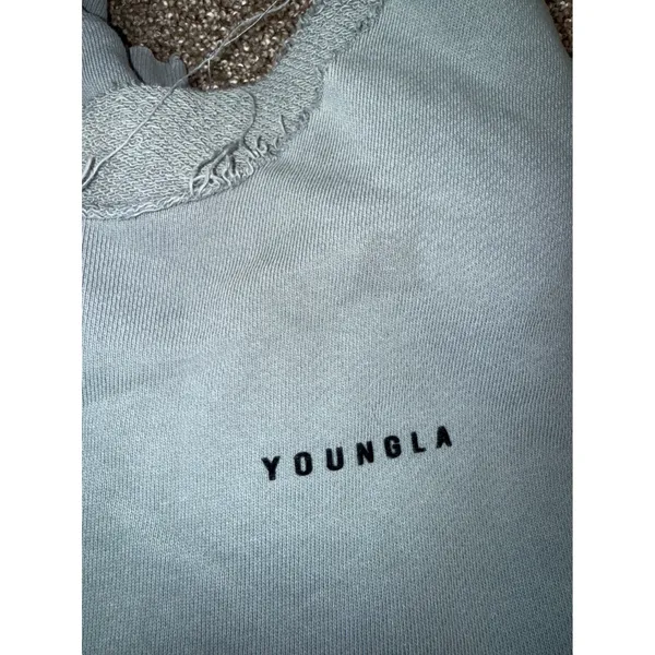 YoungLA Sweatshirt Women Large Blue Gray Good Distressed Raw Neck‎ 525 MMXIV - Image 8
