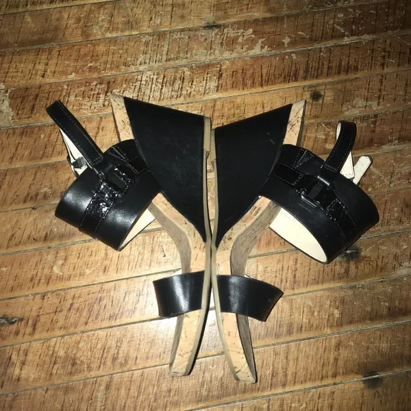 Pesaro black strappy, cork wedge 7.5 sandals - Image 3