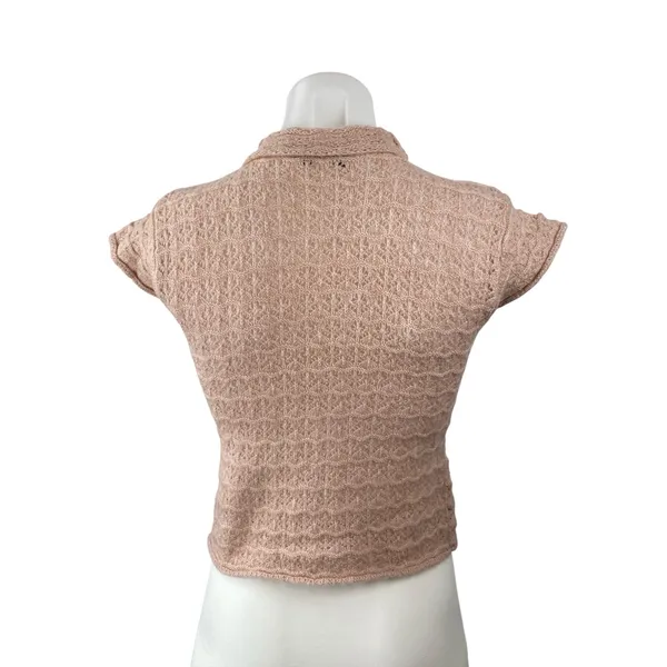 Zara Women's Pink Lace Floral Short Sleeve Mock Neck Knit Blouse Top Size L - Image 4