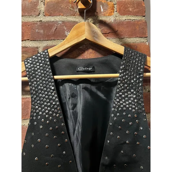Osley Black Silver Studded Statement Vest Y2K Rocker Indie Sleaze XS - Image 3