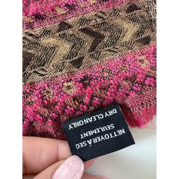 Vintage Wool Scarf‎ Women Pink Brown Fringed Boho Eclectic Tassel Earthy h - Image 4