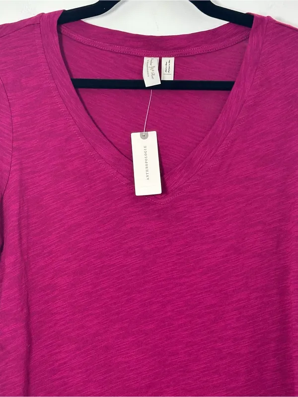 Anthropologie Raspberry Pink V-Neck Bell Sleeve Top Size Small NWT - Image 2