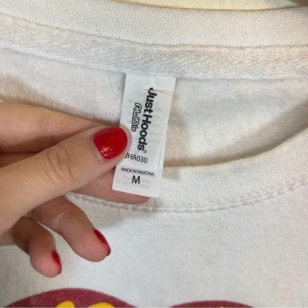 Just Hoods White Iowa State Lips Cropped Crewneck‎ Sweatshirt Medium - Image 3