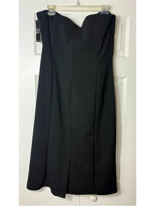 New York & Company Black Cream 3D Rosette Strapless Cocktail Dress Midi XL NWT - Image 5