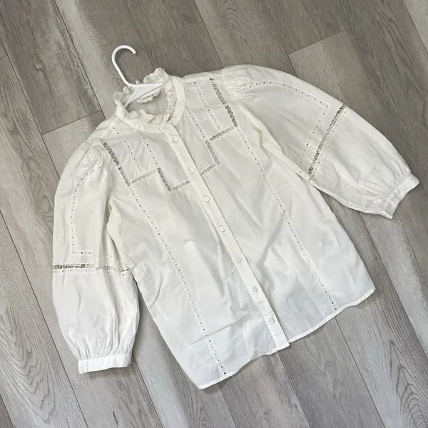 Ba&sh Tamie Shirt cotton lace ruffle button up womens White (small) cottagecore - Image 3