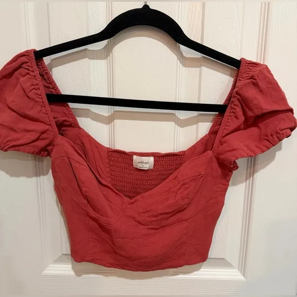 Wilfred Aritzia Coral Puff Sleeve Crop Top S - Image 2