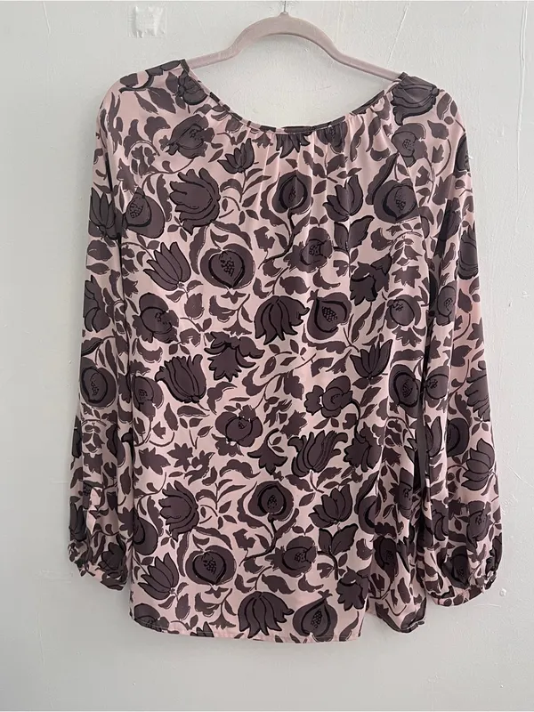 NEW LOFT Women Floral Blouse Top Long Sleeve Pink Brown Size MEDIUM - Image 5
