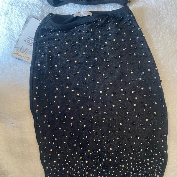 Oh Polly Black Beaded Set: Skirt and Crop Top w Halter Ties Sz 0 NWT - Image 12