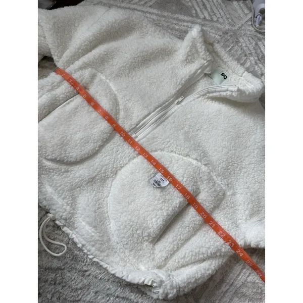 Sonoma Juniors' SO Pullover White Size S Sherpa High Pile Quarter-Zip Oversize New - Image 8