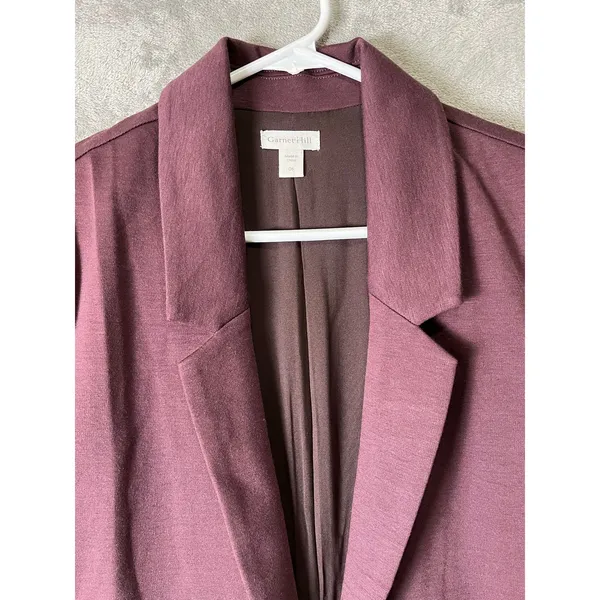 Garnet Hill Knit Relaxed Blazer Heathered Plum Tencel Wool Stretch Jacket Size 6 - Image 3