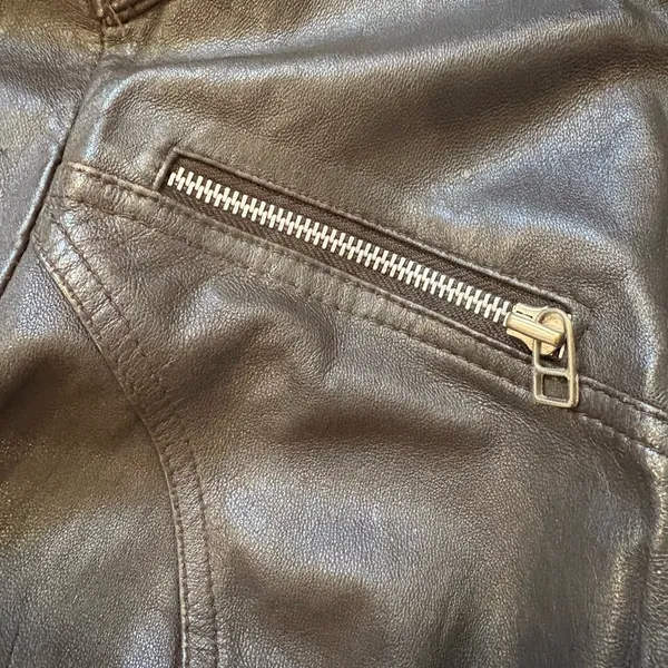TRF Faux Leather Bomber Jacket Brown | Women’s (Fits Like S/M) - Image 3