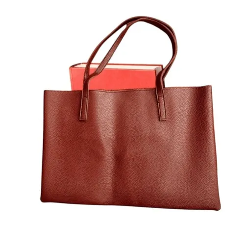 Vince Camuto Brown Faux Leather Tote Bag With Black Stripe Accent Work Travel‎ - Image 5