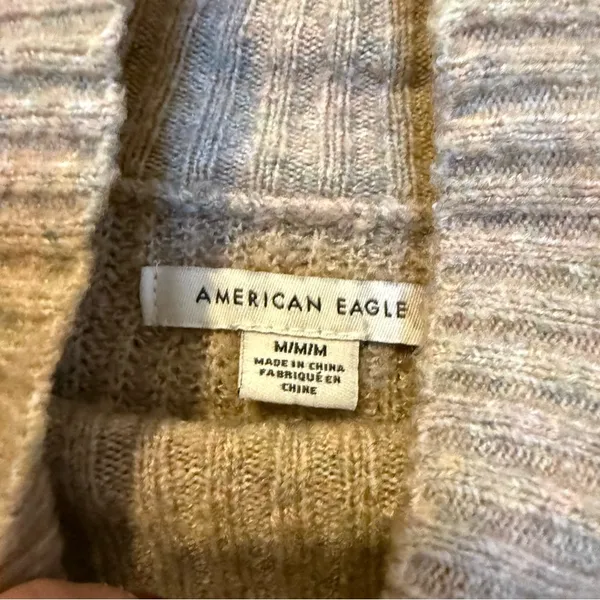 AMERICAN‎ EAGLE Mock Neck Sweater Pocket Multicolor Taupe Tan Size Medium - Image 3