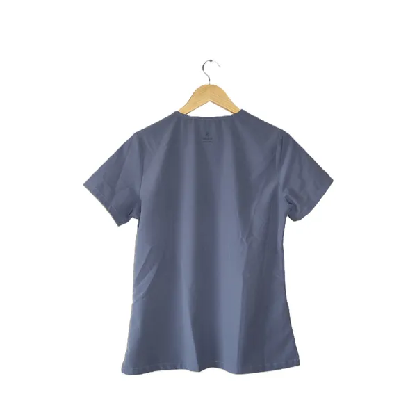 Scrub Top Women Small Steel Blue Excellent V-Neck Short Sleeve Pocket - Image 2