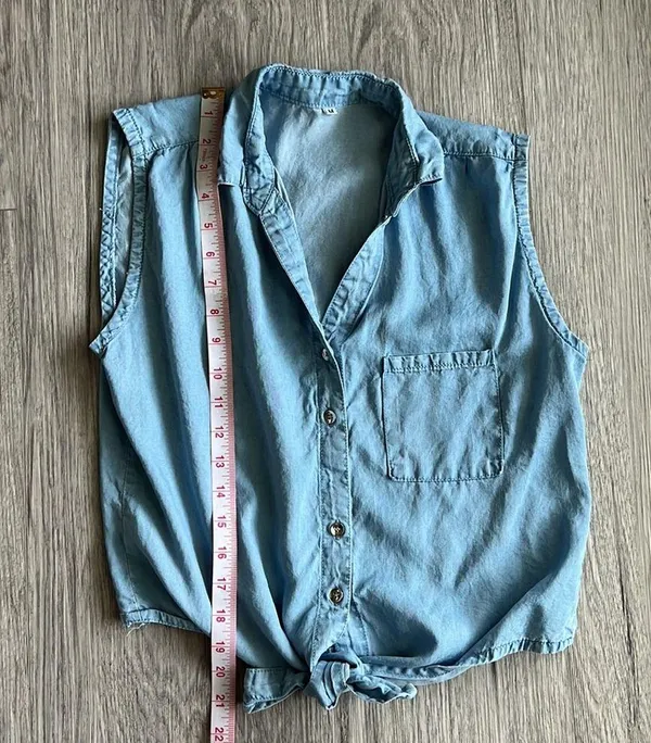 Jeans Button Up Tank Top Knot Front Size M Blue Size M - Image 6