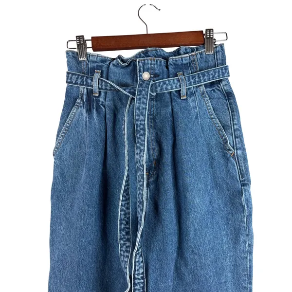 Abercrombie & Fitch Mom Jean Womens 26/2R‎ Blue Paperbag Waist Belted Straight - Image 3
