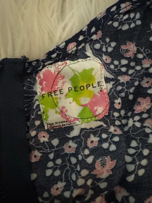 Free People Navy Floral Ruffle Mini Dress - Image 2