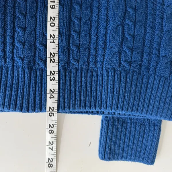 Jeanne Pierre Cable Knit Sweater Women L Blue 100% Cotton V Neck Preppy Coastal - Image 7