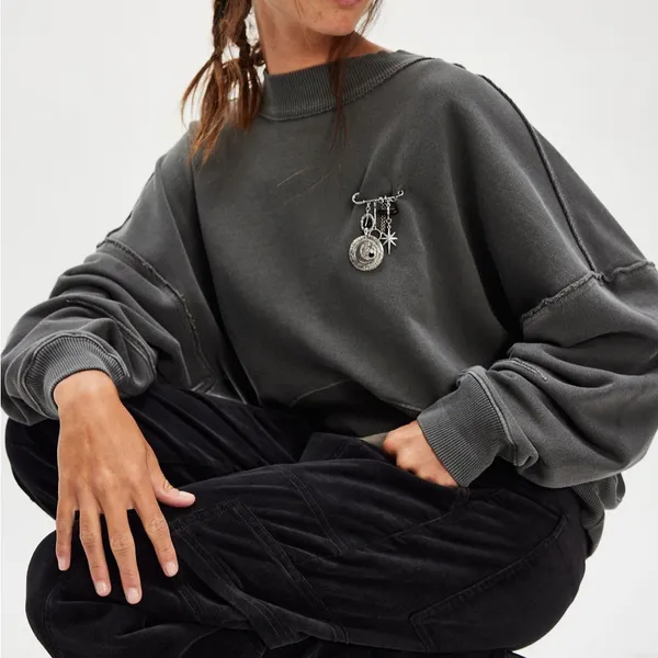 Free People We the Free Hi-Lo Pullover Black Gray XS NWT - Image 4