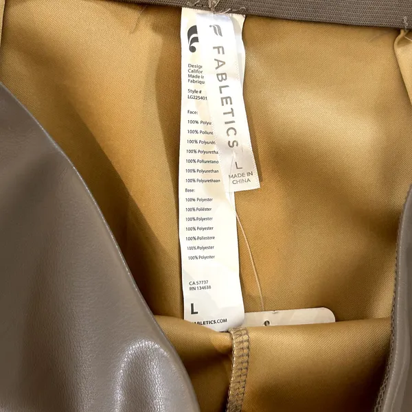 New FABLETICS Vegan Leather Pull-On Stretch Leggings Willow Bark‎ Tan Brown Sz L - Image 3