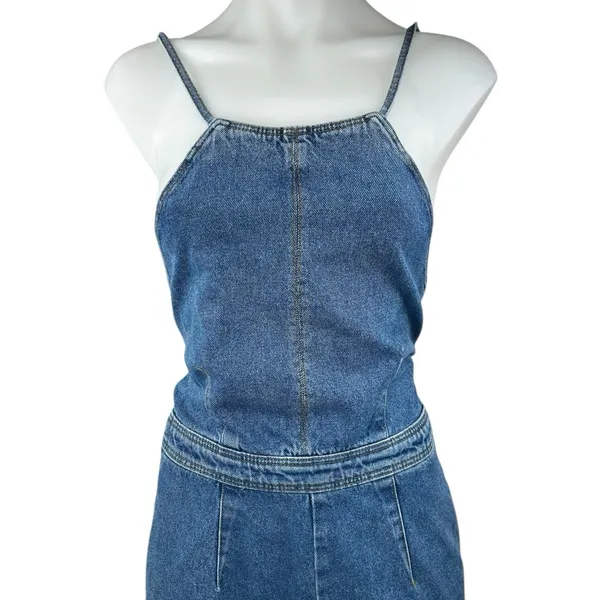 ASOS Women's Blue Sleeveless Lace Up Back Wide Leg Capri Denim Jean Jumpsuit 2 - Image 4