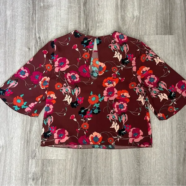 Aritzia Wilfred Cambria Floral Maroon Blouse Top Workwear Office Church Size XXS - Image 4