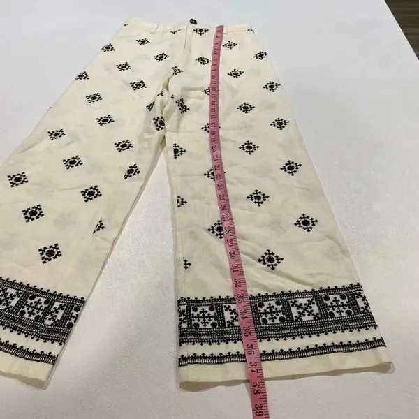 Zara Cream Embroidered Wide Leg Pants XS Boho Linen Blend - Image 2